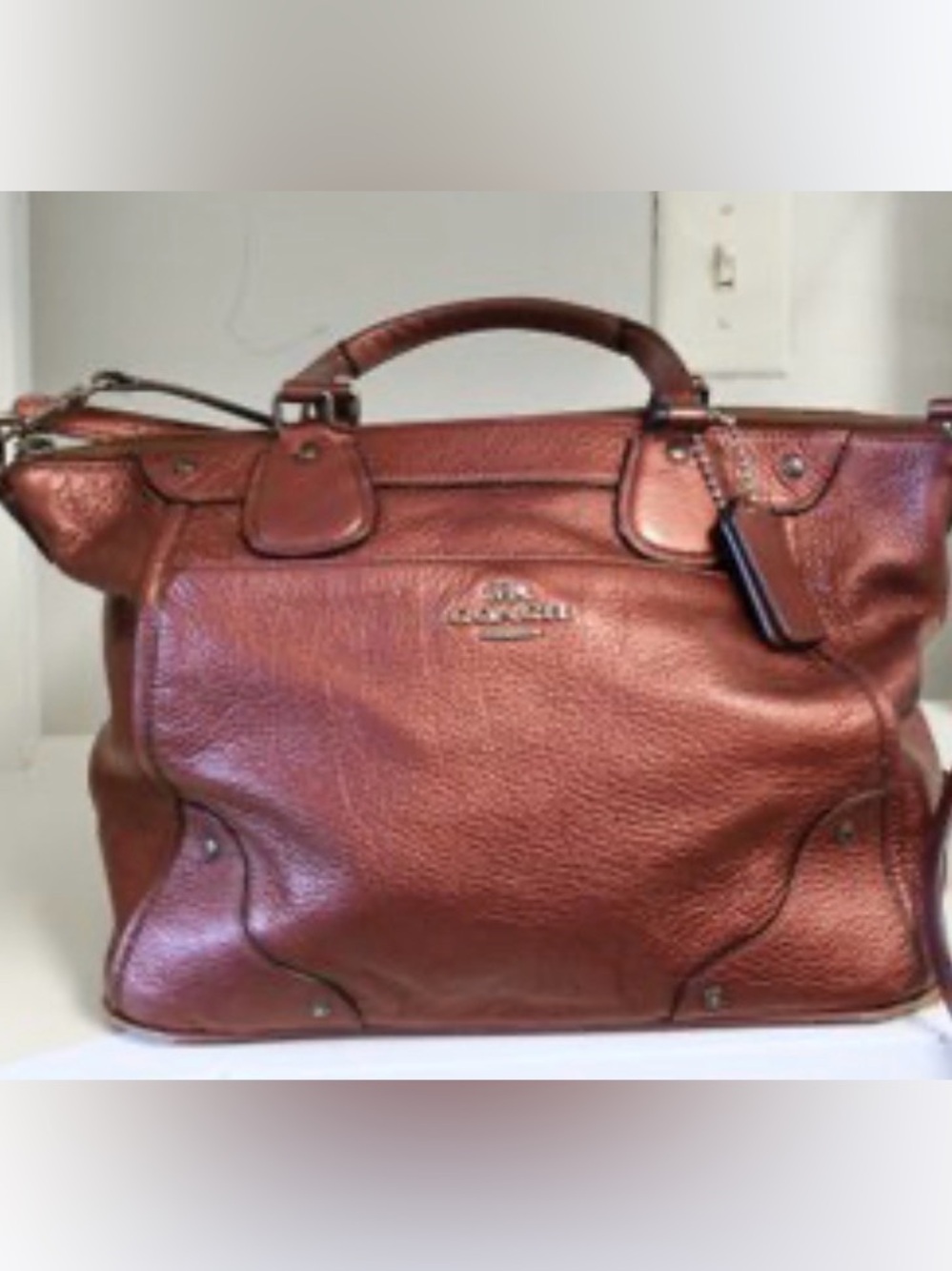 Coach Pebbled Leather Satchel in Burgundy